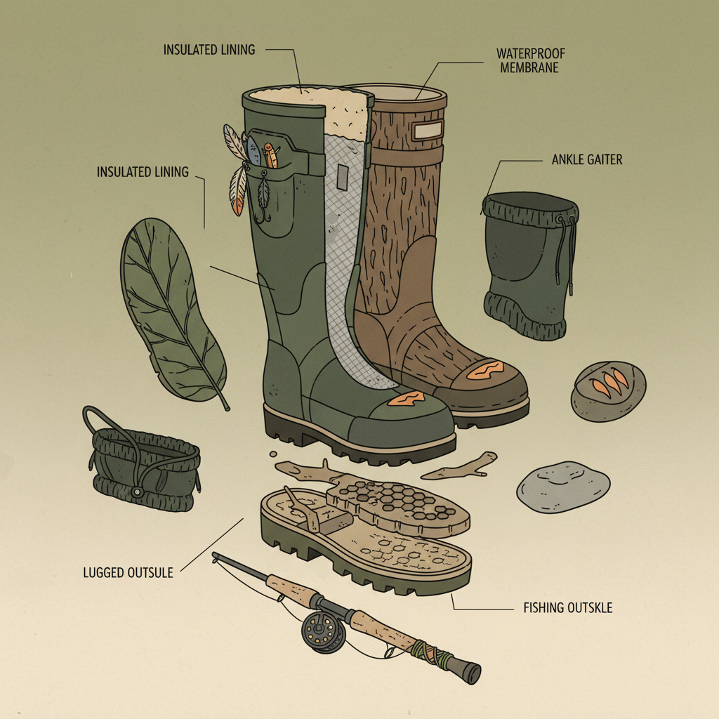 Durable hunting and fishing gumboots for Construction and Outdoor Use